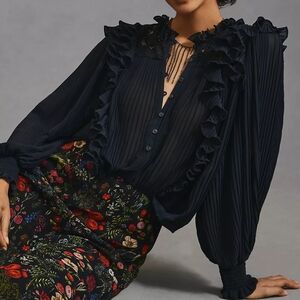 Anthropologie Black Ruffled Blouse